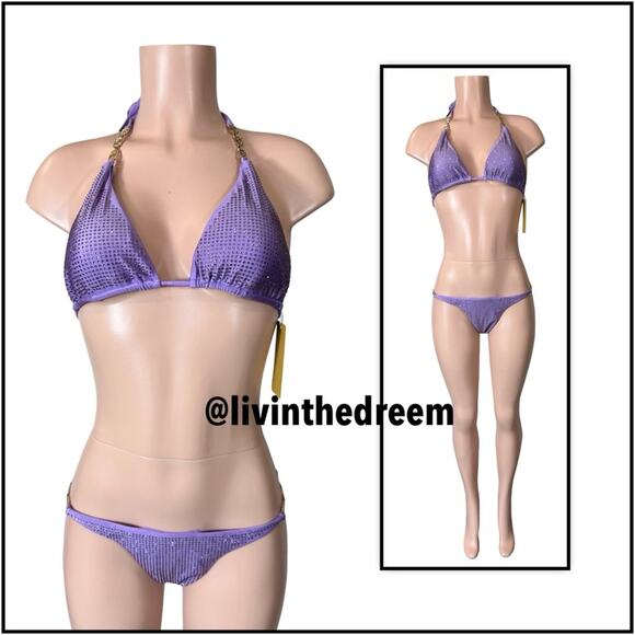 CIOCCOLATO CRYSTAL PURPLE Triangle Top & Skimpy Bottoms BIKINI $385 - Picture 4 of 16